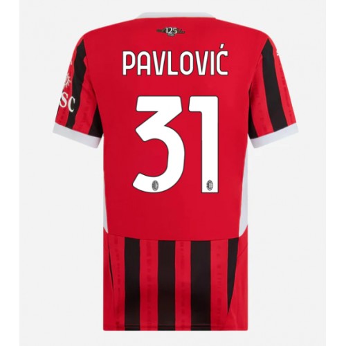 Echipament fotbal AC Milan Strahinja Pavlovic #31 Tricou Acasa 2024-25 pentru femei maneca scurta Echipament fotbal AC Milan Strahinja Pavlovic #31 Tricou Acasa 2024-25 pentru femei maneca scurta